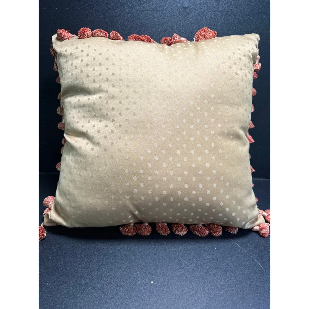 Waterford Linens Set of 2 Red Gold Damask Tassel Fringe Throw Pillows 18x18